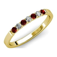 Червен гранат и диамант Si2-I1, G-H Stone Wedding Band 0. Ct TW в 14K жълто злато.size 6.5